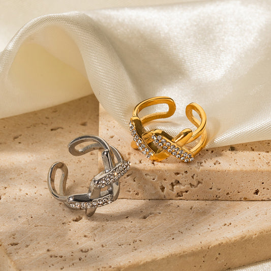 18K gold fashionable X-shaped zircon design ring