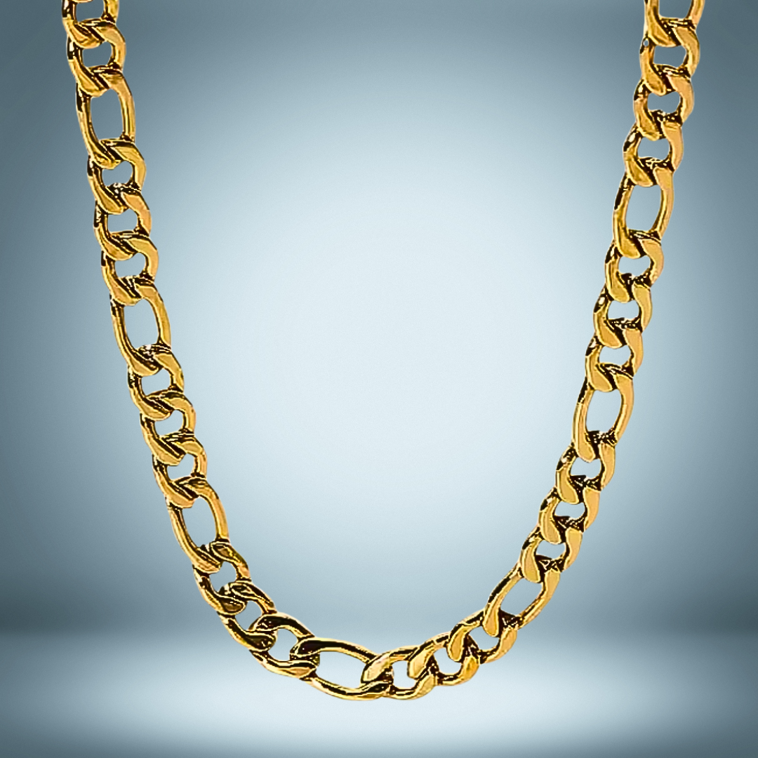 Figaro Necklace featuring a gold-toned chain with 8mm width and a sleek design, ideal for stylish accessories.