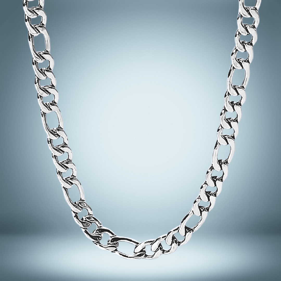 Figaro Necklace with 8mm chain width, 50cm length, made from high-quality stainless steel.