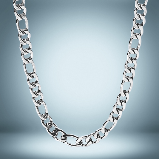 Figaro Necklace with 8mm chain width, 50cm length, made from high-quality stainless steel.